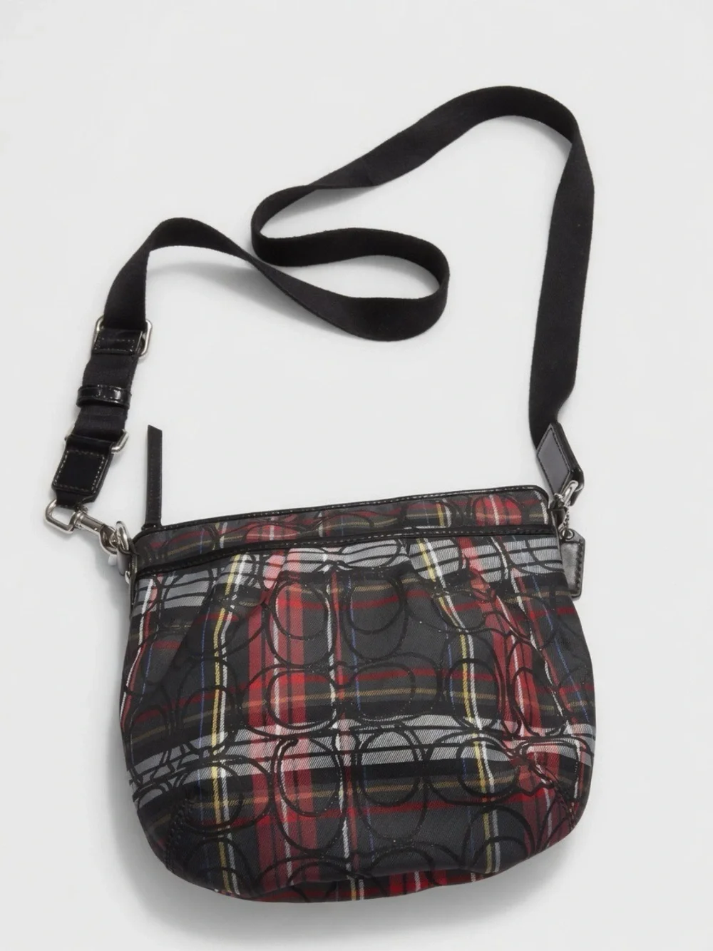 Coach Black and Red Plaid Tartan Signature Crossbody
